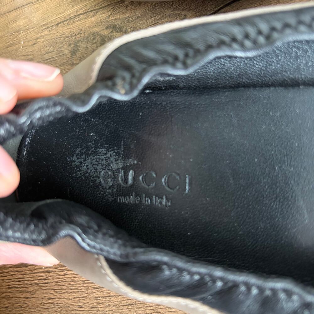 GUCCI Ballerina GG Bow 7.5 Black Tan Leather Flats 37.5 Women's Ballet Box Shoes - Picture 6 of 10